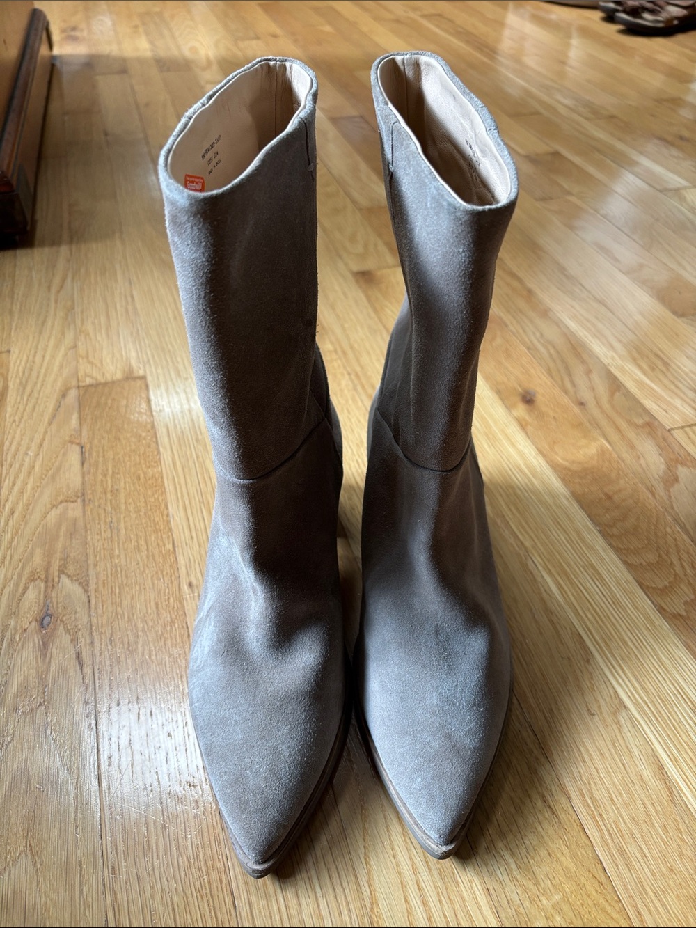 Frye Taupe Suede Pointed-Toe Mid-Calf Boots